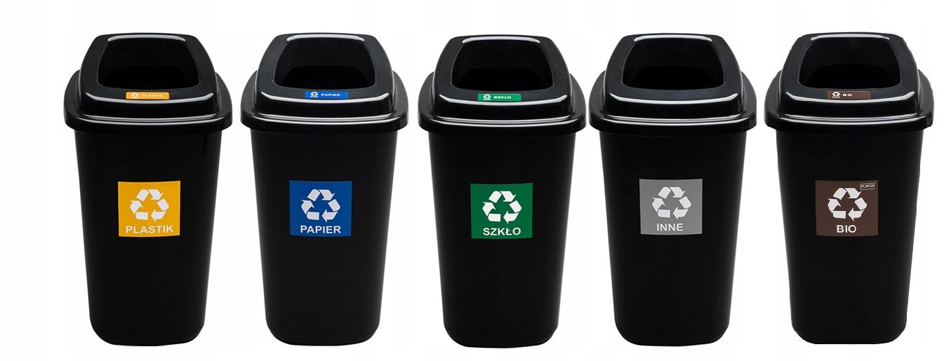 Kosz SORTBIN 28 litrów – ZESTAW 5 KOSZY do segregacji śmieci odpadów 5x28l (pokrywa z otworem) ZESTAW CZARNY
